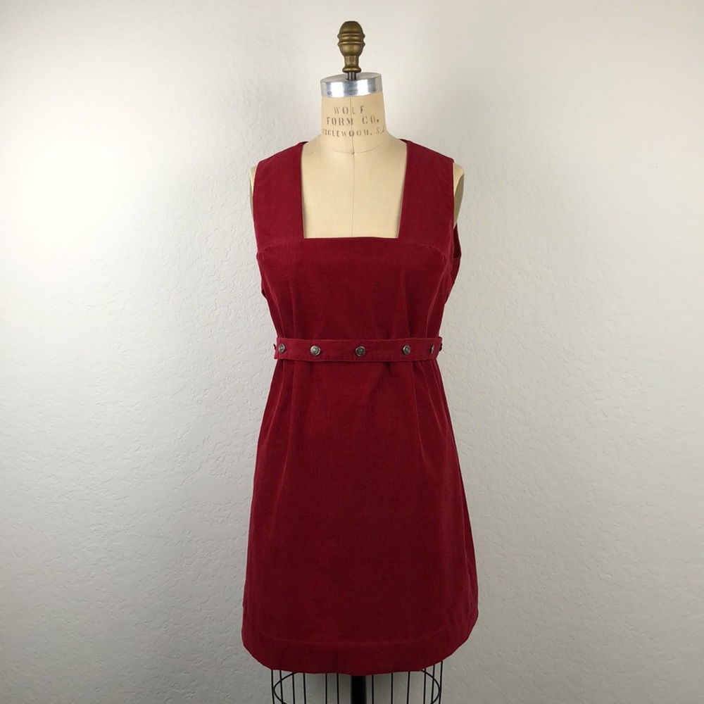 Red Pinwale Corduroy Shirtdress Upcycle
